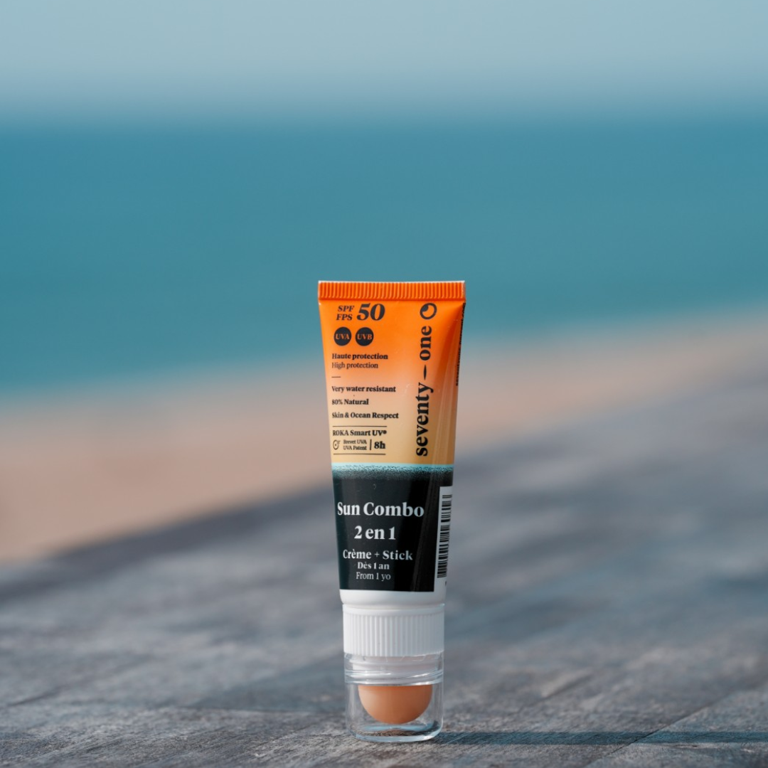 Sun Combo : Notre baume à lèvre SPF 50 et fluide visage réunis